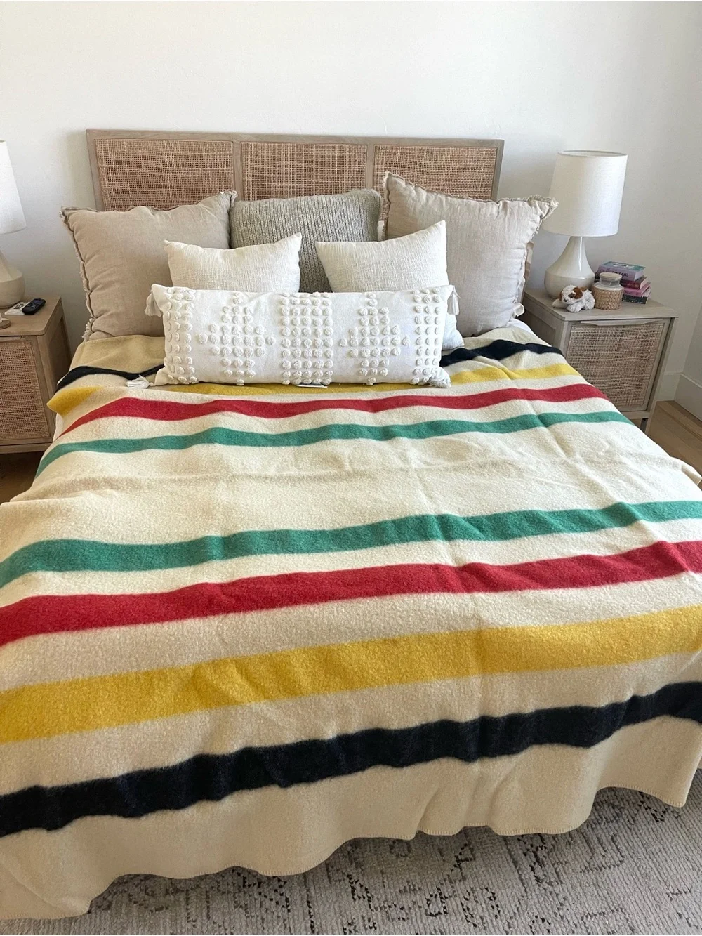 Vintage Polar Star 100% Wool JC Penney Rainbow Striped Throw Blanket Afghan